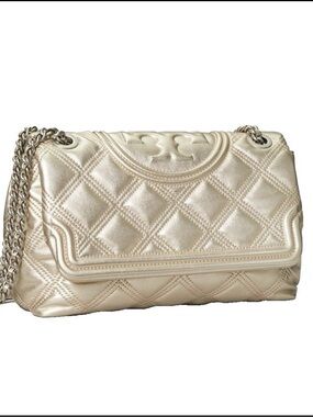 Tory Burch Fleming Soft Metallic Convertible Shoulder Bag White Gold/272